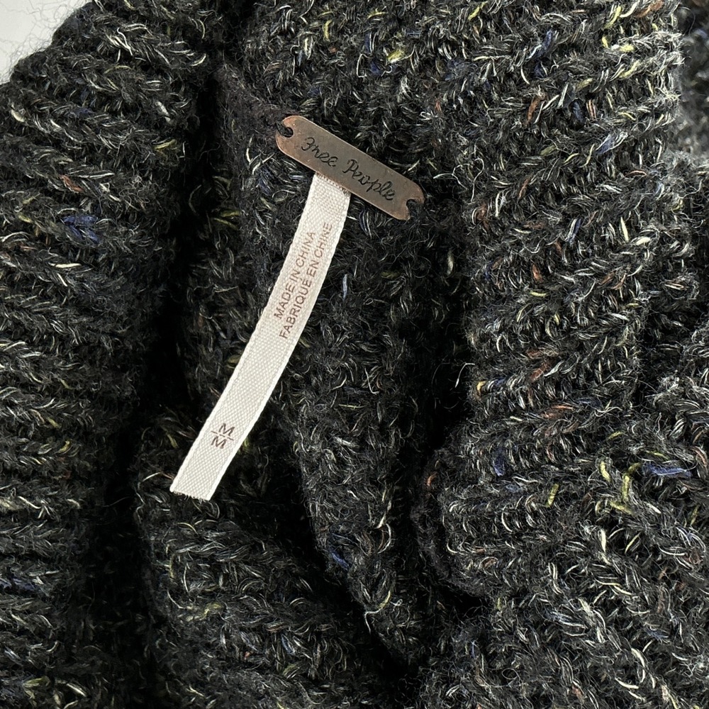 Free People Size M Tweedy Dark Gray Wool Blend Chunky Turtleneck Sweater Dylan - Picture 3 of 15